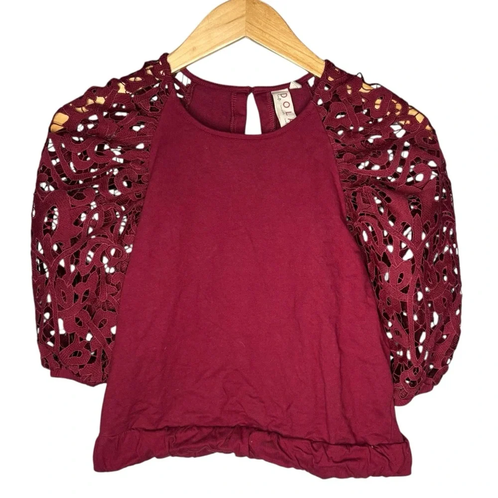 Anthropologie Dolan puffed lace sleeve wine Red Top women’s size small